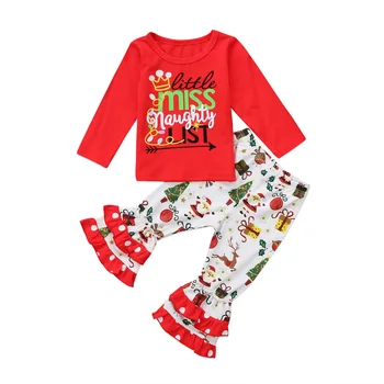 Kostüm Giyim Pamuk Bluz Üstleri Xmas Noel Çocuklar Bebek Bebek Kız Noel Baba Baskı Giysiler Giysiler, Uzun Pantolon Karıştırdı