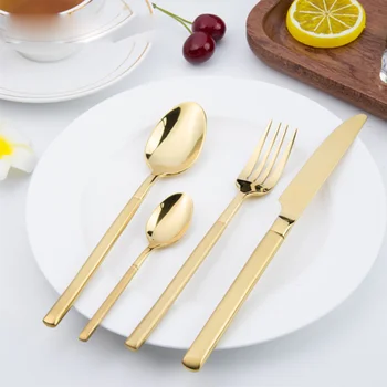 KuBac A4 Golden Yemek Parti İçin Paslanmaz Çelik Çatal Yemek Bıçak Çatal Kaşık Bardak Altın Çatal bıçak takımları