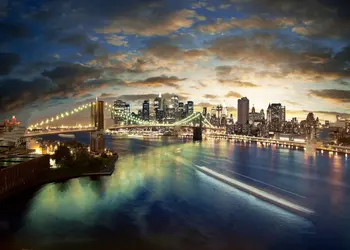 Kumaş Yüksek kaliteli Bilgisayar baskı duvar Arka planlar Vinil gece gökyüzü New York süper şehir silüeti Gün batımı, Köprü, nehir zemin