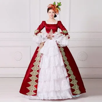 Kırmızı/lacivert altın nakış Venedik Karnavalı Kraliçesi topu cüppe elbise Ortaçağ Rönesans Cüppe Victoria/Antoinette/belle