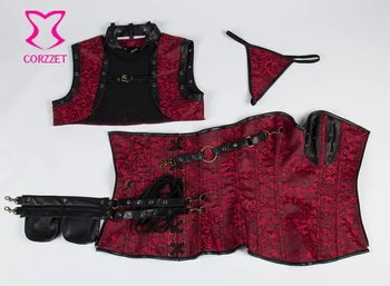 Kırmızı / Siyah Korse Gotik Giyim Çelik Seksi Korseler Bustiers Ve Kemikli Vintage Burlesque Kostümleri Feminino Corselete Steampunk