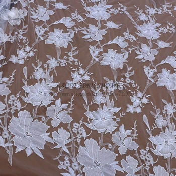 Kırık beyaz büyük çiçekler gelinlik dantel kumaş net kumaş dantel 51 inç genişliğinde