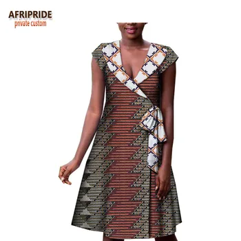 Kısa kollu AFRİPRİDE kadınlar için gündelik elbise apring 2018 Afrika baskı A1825023 yaka diz boyu kadın pamuk elbise noteched