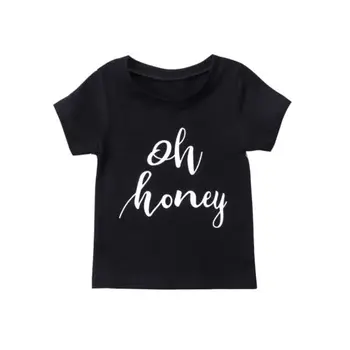 Kıyafetler Çocuklar 1-6 T siyah T-shirt Çocuk Kız Giyim Mektup Yazdırmak Rahat Sevimli Kısa Kollu Yaz Üstleri Bluzlar