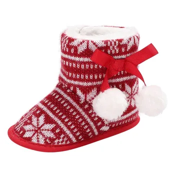Kız İçin 2017 Yeni Sevimli Prenses Ayakkabı Kış Ayakkabı Kış Kız Bebek Ayakkabıları Çocuklar Noel Baskılı Çizmeler Sıcak Polar Ayakkabı