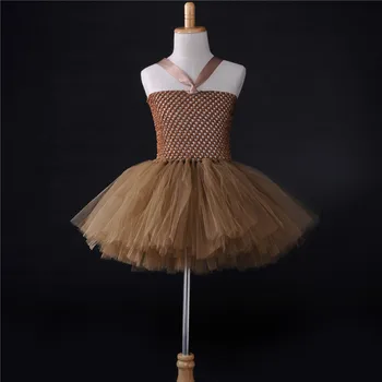 Kız Çocuk Cadılar Bayramı Kostümü için kahverengi Kız Bebek Çiçek Tutu Elbise el Yapımı Kabarık Çocuk Doğum günü Partisi Dans Topu Cüppe Elbise