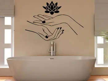 Kızlar Güzellik Salonu Duvar Çıkartması Lotus Çiçeği Desen Vinil Duvar Çıkartmaları Banyo İç Çıkarılabilir Eve Namaste DİY SYY700 Eller