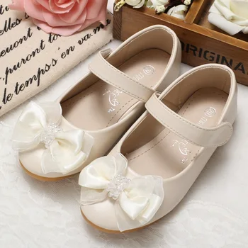 Kızlar Prenses ayakkabıları 2017 kızlar deri ayakkabı Çocuk Sonbahar Fiyonklu çiçek çocuk kız okul ayakkabıları düğün ayakkabı Boncuklu