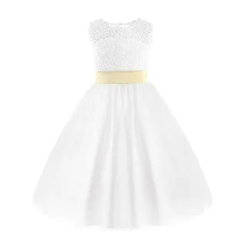 Kızlar Tül Dantelli beyaz İlk Cemaat Elbiseler 12Year 2 Düğün için Bebek Çiçek Kız Elbise Toddler Yarışmasında Elbiseler-