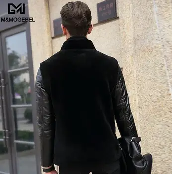 Kış kalınlaştırmak termal taklit kürk deri ceket erkek rahat erkek Deri Mont kabanlar yaka siyah moda standı yamalı