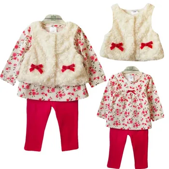 Kış Kız Bebek Kıyafetleri 3 Yelek + T-shirt + Pantolon-Parça Elbise PrincessToddler Kız Giyim Kıyafetler Ayarlayın: