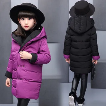 Kış Kızlar Pamuk Ceket Moda Çocuk Uzun Ceket 5-10 Yıl Yastıklı İki Taraf Giymek