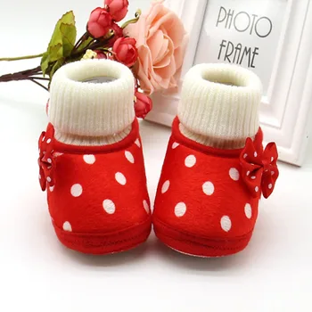 Kış yenidoğan kız yay çok renkli noktalar kırmızı bebek yatak ayakkabı xz21 ilk yürüyen Öğrenmek ılık rüzgar tasarım ayak bileği terlik