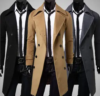 Kış Yüksek kaliteli erkek montu Moda kumaş ceket çift göğüslü palto Toz