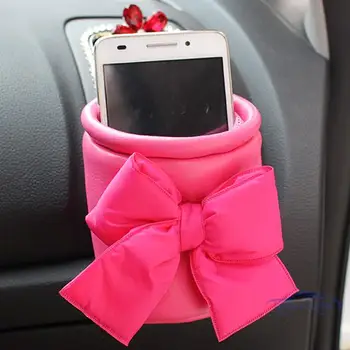Ladycrystal Sevimli Ilmek PU Deri Araba Depolama Pocket Araba Klima Hava Çıkış Kutusu, Cep Telefonu Çanta