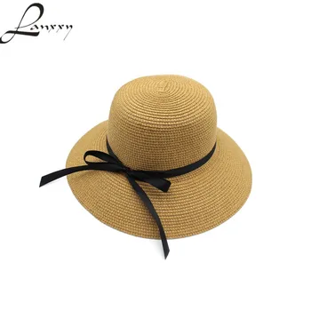 Lanxxy Kadınlar Hasır Şapkalar Plaj Panama Güneş Şapkası Chapeu Feminino Yay Katlanabilir Kadınlar için Geniş Ağzına Şapkalar Kapaklar