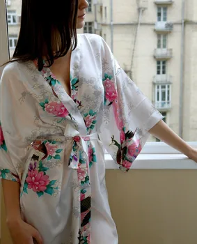 Lavanta Moda Kadın Tavuskuşu Kimono Bornoz Gecelik Kemer İle Elbise Yukata Bornoz Pijama S M L XL XXL XXXL KQ-7