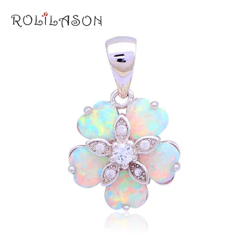 Maliyet fiyatı mücevher Güzel Çiçek Beyaz Ateş Opal Gümüş OP462 Perakende Kolye Kolye Moda Takı Damgalı Şeklinde