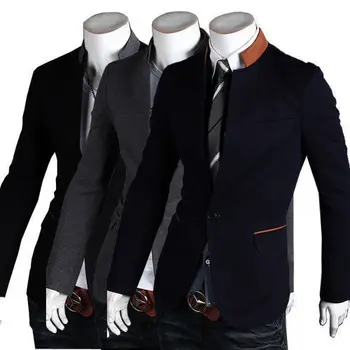 Marka Erkek Moda Ceket Ceket Tek Düğme Yaka Resmi Slim Fit Blazer Ceket dış Giyim 3 Renk