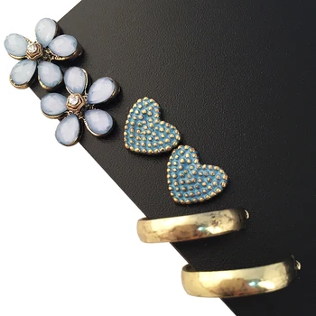 Marte&Joven Vintage Kalp/C/Çiçek Kadınlar Mavi Antika Altın Kulak için Set Küpe 3 Çift/set Takı Aksesuar Çıtçıt Şeklinde