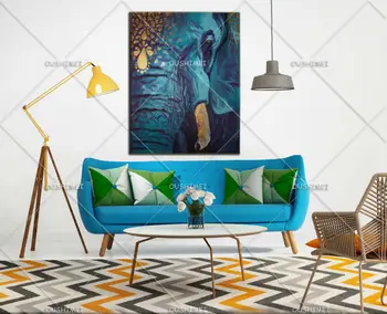 Mavi Fil Özel Resim Resim Ev Dekor Otel Duvar Sanat El Yapımı Soyut Tuval Petrol Hayvan Duvar Kağıdı Boya