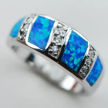 Mavi Opal Kristal Zirkon 925 Ayar Gümüş Yüzük 6 7 8 9 10 R1308 Boyutu