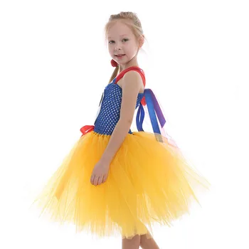 Mavi Sarı Prenses Kız Pamuk Prenses Tutu Elbise Kız Yaz Elbise Dans Elbise Bebek Karikatür Kostüm Çocuklar Cosplay Parti Elbise