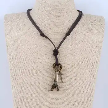 Maxi kolye collier kadınlar takı Vintage kolye kolye kolye Kadın Hakiki Deri Kolye Eyfel Kulesi Aşk collares