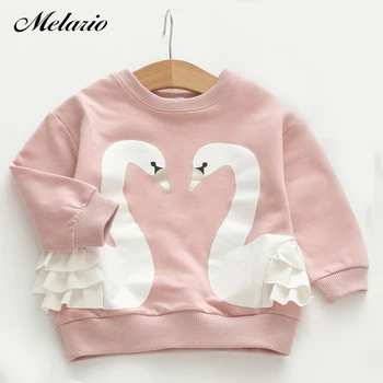 Melario Kızlar T-shirt 2018 Kız Elbiseleri Bebek Kız T-Shirt Sevimli Karikatür Kuş Dantel Çocuk Giyim Çocuk Giyim Bebek