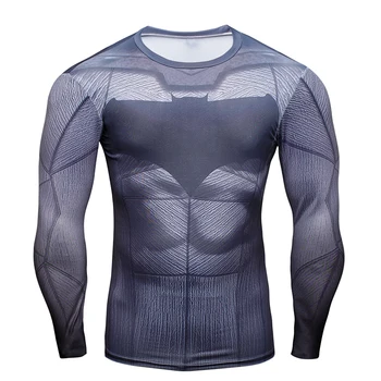 Mens Fitness 3D Baskı Uzun Kollu Deri Sıkı Termal Sıkıştırma Gömlek Vücut geliştirme T Shirt Erkek Crossfit Egzersiz Top Gear MMA
