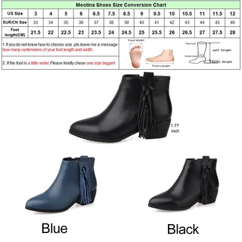 Meotina Hakiki Deri Kadın Ayak Bileği Kalın Topuklu Çizmeler Kısa Çizmeler Püskül Bayan Deri Saçak 2018 Sonbahar Ayakkabı Siyah Mavi Bot