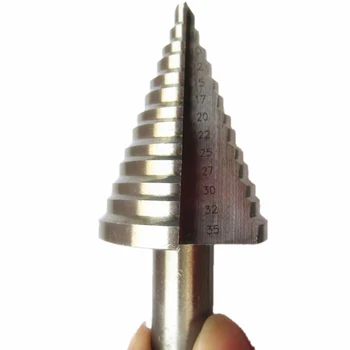 Metal Platic Ahşap Koni Matkap uçları için Kesme 5 HSS Adım Matkap-35MM 13 Adım Çoklu Delik Yüksek Hız Çelik Yuvarlak Shank