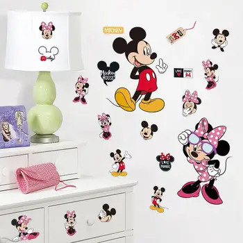 Mickey Minnie mouse duvar çıkartmaları çocuklar hediye yatak odası dekoratif sanat pvc duvar çıkartmaları diy karikatür çocuk odası posterler