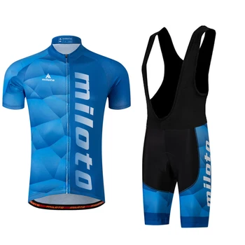 Miloto Bisiklet Giyim Erkek Bisiklet takım Elbise Kısa Kollu Jersey Beyaz Siyah (Bib) Kısa Set Mavi S-4XL