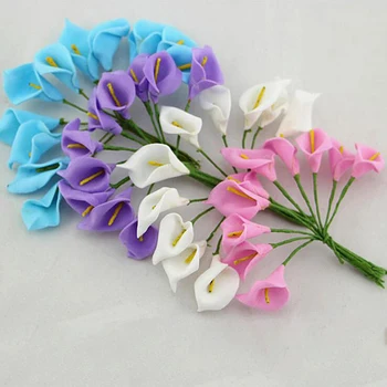 Mini Köpük Calla Handmake Yapay Çiçek Düğün Buket DİY Dekorasyon Çelenk Hediye Kutusu Hatıra Defteri Zanaat Sahte Çiçek 12pcs