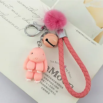 Mini Tavşan Severler için PU Örgülü İp Bell Anahtarlık Çanta Kolye Dekorasyon Ponpon Topu Hatıra Anahtarlık Anahtarlık Takılar