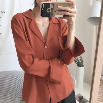 MİSSFEBPLUM 2018 Bahar Uzun Kollu Zarif OL Ofis Gömlek Kadın Kore Moda Şifon Gömlek Üstler Rahat Tarzı Bluz