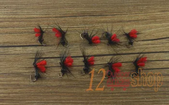 MNFT Siyah 10 ADET 10# Alabalık Balıkçılık için kırmızı Pregant Paraşüt Karınca Sinek Kuru Sinekler Suni yem