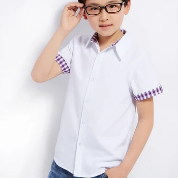 Moda 2018 Yaz Erkek Gömlek Çocuk Çocuklar Rahat Bluzlar Erkek Giysileri Yakışıklı Çocuk İçin Yaka Beyaz Gömlek Pamuk Stand