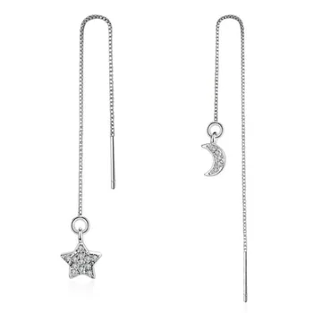 Moda 925 Gümüş Takı Kişiliği Asimetrik Kristal Yıldız Ve Ay Kadın Püskül Dangle Küpe SE306