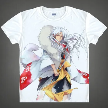 Moda Erkek Benzersiz Anime T-shirt 3d Baskı Inuyasha Sesshomaru Kısa Kollu Casual Cosplay T-Shirt Camisetas Masculina