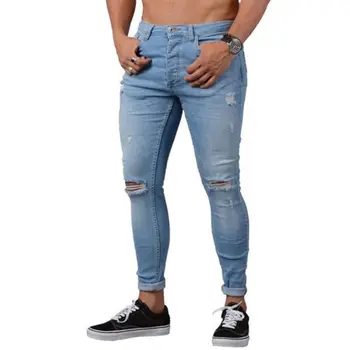 Moda Erkek Kot 2018 Yeni Serin Erkek Süper Streç Skinny Slim Fit Kalem Pantolon Eskitmek Denim Biker Tarzı Sıkı