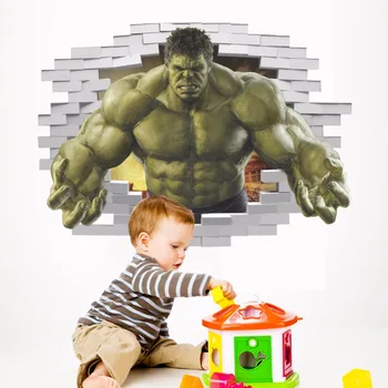 Moda Ev Dekor 3D Duvar Avengers Çocuk Odası Yatak Odası Duvar Sanat Çıkartmaları Çıkarılabilir Adesivo De Parede İçin Hulk Etiketler