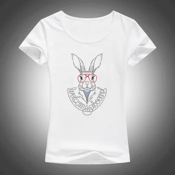 Moda gözlük baskılı T shirt Hayvan Gözlükler kısa kollu Tavşan ile 2017 yaz yeni stil kadın tavşan tees F8 t shirt tops
