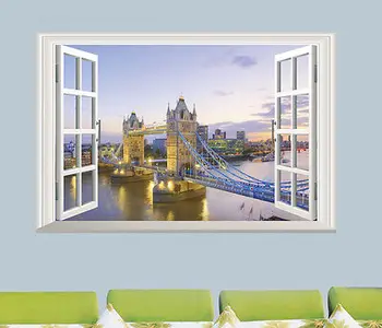 Moda London Tower Bridge 3D Pencere Duvar Çıkartma Duvar Sanat Çıkartmaları Ev Oda 40 60cm Dekor