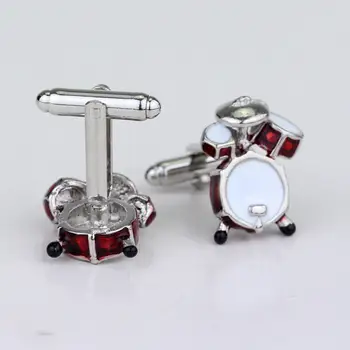 Moda Mücevher Müzik Aletleri Davul Mens Kırmızı Tatlı için kol düğmeleri Gömlek Kol düğmesi Hediye Seti Davulcu Davul