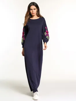 Moda Müslüman Çarşafımın Nakış Maxi Elbise Kimono Uzun Elbise Abiye Tunik Gevşek Tarzı Jubah Ramazan Orta Doğu İslami Giyim