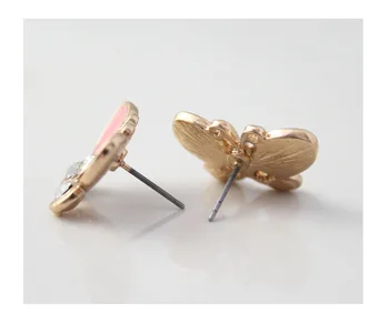 Moda Sevimli Pembe Kelebek Taklidi Kristal Kadınlar için Fabrika Toptan Küpe Stud