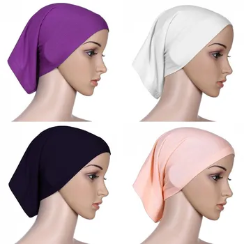 Moda Tam Kapak Kadınlara Başörtüsü İslam Kafa Düz Renk Kadınlar Örtüler Underscarf Şal Giyim Şapkalar Saç Bantları Müslüman