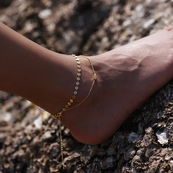 Moda Çift Katmanlı Altın Sikke Yalınayak Sandalet Ayak Takı Yoga Kız Hediyeler için Gümüş zincir Beach Ayak Bileği Gelinler Halhal